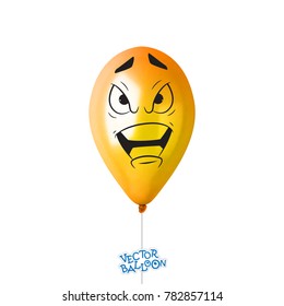 3d Realistic Colorful Balloon with face in some emotion . Holiday illustration of flying glossy balloon. Vector Illustration