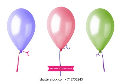 3d Realistic Colorful Balloon Set. Holiday illustration of flying glossy balloon set. Isolated on white Background. Vector Illustration