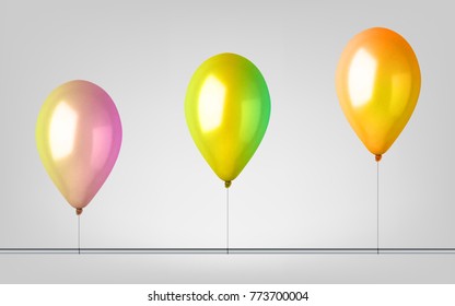 3d Realistic Colorful Balloon Set. Holiday illustration of flying glossy balloon set. Vector Illustration