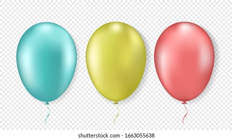 3d Globos de colores realistas. Azul, rojo y amarillo. Aislado sobre fondo blanco. Ilustración del vector