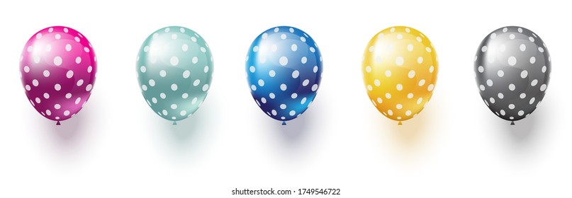 3d Realistic Colorful Balloons collection. Holiday illustration of flying glossy balloons. Isolated on white background. Vector Illustration.