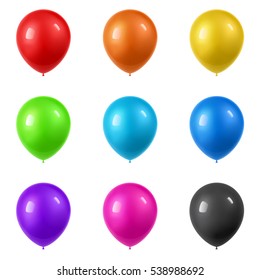 3d Realistic Colorful Balloons collection. Holiday illustration of flying glossy balloons. Isolated on white Background. Vector Illustration