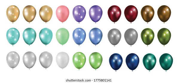 
3d Realistic colorful balloons vector collection. Golden balloons mockup for anniversary, birthday party design element vector set.