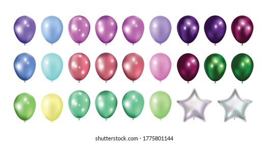 3d Realistic colorful balloons vector collection. Golden balloons mockup for anniversary, birthday party design element vector set.