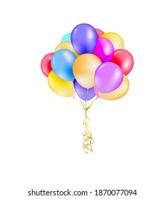 3d Realistic Colorful Bunch of Birthday Balloons Flying for Party and Celebrations With Space for Message Isolated in White Background. Vector Illustration