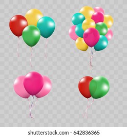 3d Realistic Colorful Bunch of Birthday Balloons Flying for Party and Celebrations With Space for Message Isolated in White Background. Vector Illustration