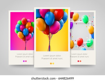 3d Realistic Colorful Bunch of Birthday Balloons Flying for Party and Celebrations. Poster, flyer or ticket design. Vector illustration