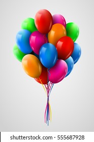 3d Realistic Colorful Bunch of Flying Birthday Balloons. Party and Celebration concept. Vector Illustration.