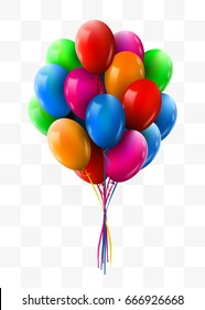 3d Realistic Colorful Bunch Of Flying Birthday Balloons. Party And Celebration Concept. Vector Illustration.