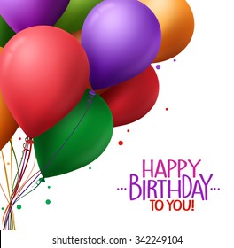 3d Realistic Colorful Bunch of Happy Birthday Greetings with Vector Balloons in Background for Party and Celebrations Isolated in White. Vector Illustration
