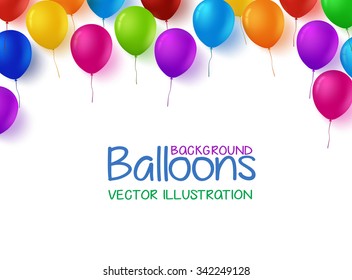 3d Realistic Colorful Bunch of Happy Birthday Balloons Vector Background for Party and Celebrations With Space for Text Isolated in White. Vector Illustration
