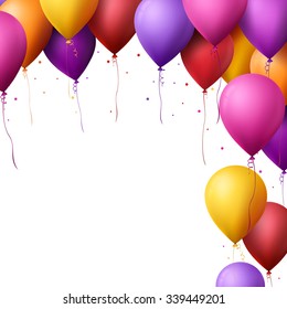 3d Realistic Colorful Happy Birthday Balloons Flying for Party and Celebrations With Space for Message Isolated in White Background. Vector Illustration
