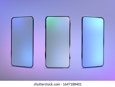 3D realistic colorful smartphone mockup. Template for infographics and UI design. Phone frame with blank display isolated templates. Vector cell phone concept