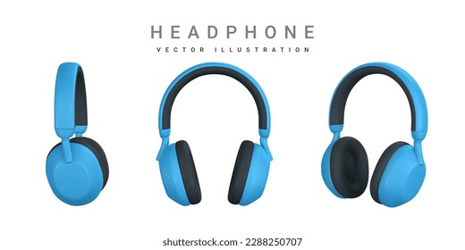3d realistic colour headphone in plastic cartoon style. Vector illustration.