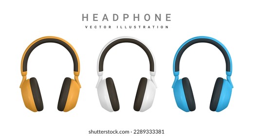 3d realistic colour headphone in plastic cartoon style. Vector illustration.