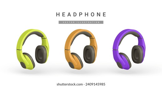 3d realistic colour headphone in plastic cartoon style. Vector illustration.