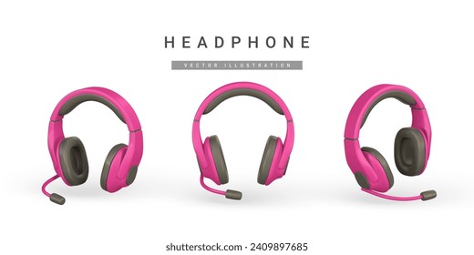 3d realistic colour headphone in plastic cartoon style. Vector illustration.