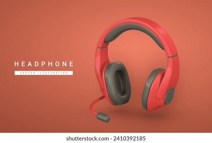 3d realistic colour headphone in plastic cartoon style. Vector illustration.