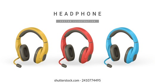 3d realistic colour headphone in plastic cartoon style. Vector illustration.