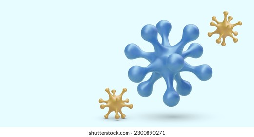 3d realistic colour virus bacteria with shadow isolated on light blue background. Vector illustration