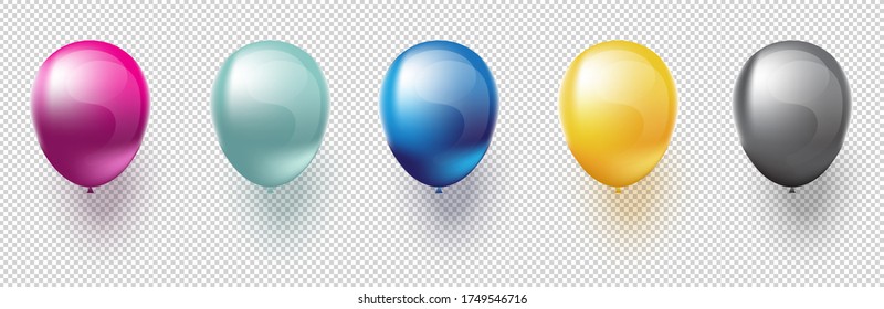 3d Realistic Colourful Balloons collection. Holiday illustration of flying glossy balloons. Isolated on transparency background. Vector Illustration.