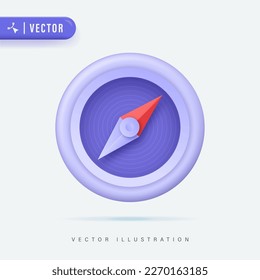 3D Realistic Compass Vector Illustration. 3D Vector Icon. Cartoon Minimal Style.