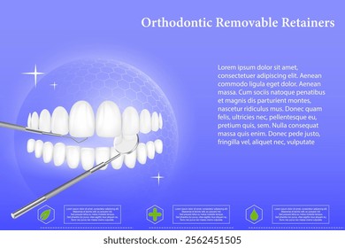 3D realistic composition of dental implantation. Illustration of dental activity.