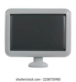 3d realistic computer monitor or tv screen in minimal funny cartoon style. Modern design element on white background. Vector illustration or icon.