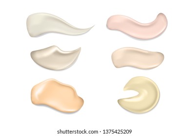 3d realistic concealer smear. Foundation beige liquid .Cosmetic make up. Vector make up beauty illustration. Liquid foundation daub. Smudged tone cream.