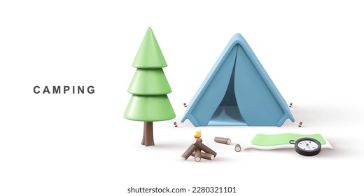 3d realistic concept - camping.