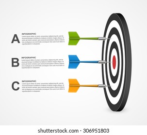 3d realistic concept infographic template target with darts. Vector design.