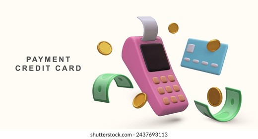 3d Realistic concept Payment credit card. Vector illustration.