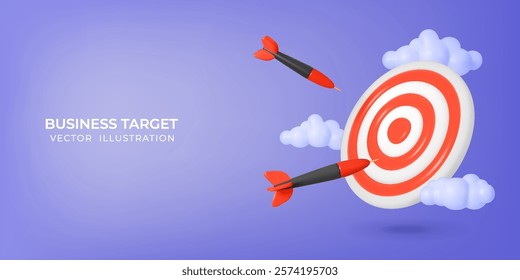 3D Realistic Concept of Targeting. Business, Marketing, Promotion, Success Illustration. Company Goal Render Design