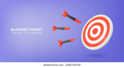 3D Realistic Concept of Targeting. Business, Marketing, Promotion, Success Illustration. Company Goal Render Design