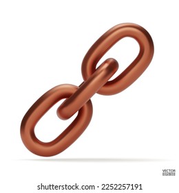 3d Realistic copper Chain or link Icon isolated on white background. Two chain links icon, Attach, Lock symbol. Blockchain link sign. 3D vector illustration
