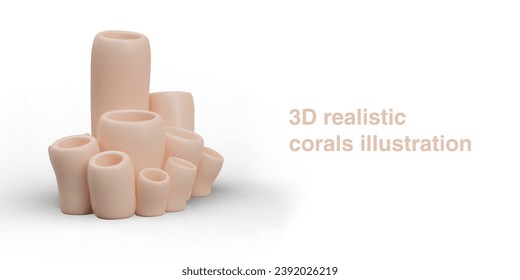 3d realistic coral illustration. Underwater sea plants in beige color. Explore underwater world concept. Vector illustration in 3d style on white background with place for text