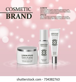 3D realistic cosmetic bottle ads template. Cosmetic brand advertising concept design with glitters and bokeh background. - Shutterstock ID 734382763