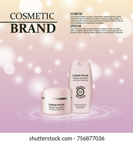 3D realistic cosmetic bottle ads template. Cosmetic brand advertising concept design with glitters and bokeh background. - Shutterstock ID 756877036