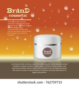3D realistic cosmetic bottle ads template. Cosmetic brand advertising concept design with water bubbles and waterdrops background.