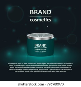 3D realistic cosmetic bottle ads template. Cosmetic brand advertising concept design with glitters and bokeh background.