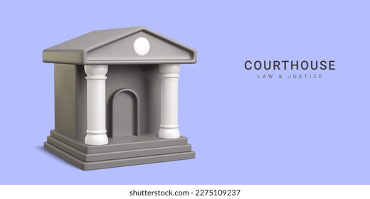 3d realistic courthouse on blue background. Law and justice concept. Vector illustration