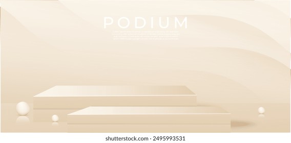 3D Realistic Cream color product mockup design with a wave wall background. Colorful. Product display mockup. Abstract podium design. Products showcase background art. Pearl Vector Art. Showroom