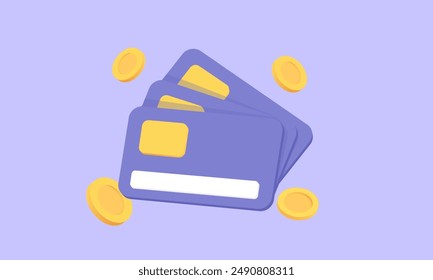 3d realistic credit cards coin online payment cartoon style vector design.vector icon 3d illustration