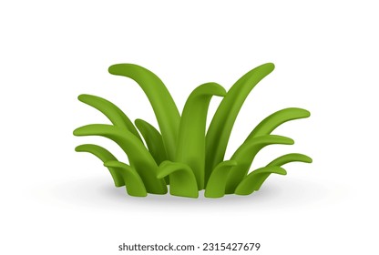 3d realistic cute green grass in cartoon style isolated on light background. Vector illustration.