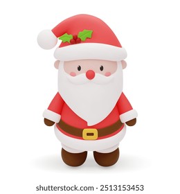 3d realistic cute Santa Claus with Xmas hat. Cute Christmas character. 3D Vector illustration isolated on white background.