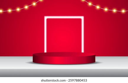 3D realistic cylinder podium background with backdrop. Futuristic minimal wall scene mockup product