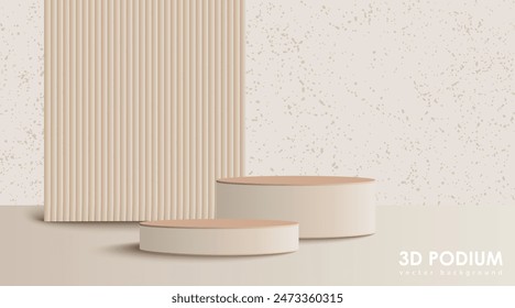 3D realistic cylinder product pedestal podium background. Minimal vertical pattern wall scene mockup product stage showcase, Promotion display. Abstract vector geometric forms.