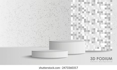 3D realistic cylinder product pedestal podium background. Minimal vertical pattern wall scene mockup product stage showcase, Promotion display. Abstract vector geometric forms.