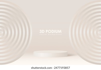 3D realistic cylinder product pedestal podium background. Minimal vertical pattern wall scene mockup product stage showcase, Promotion display. Abstract vector geometric forms.