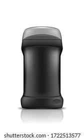 3D Realistic Dark Stick Deodorant Antiperspirant Bottle Mockup isolated on white background. Black plastic package design. Blank cosmetic and body hygiene template. Vector illustration